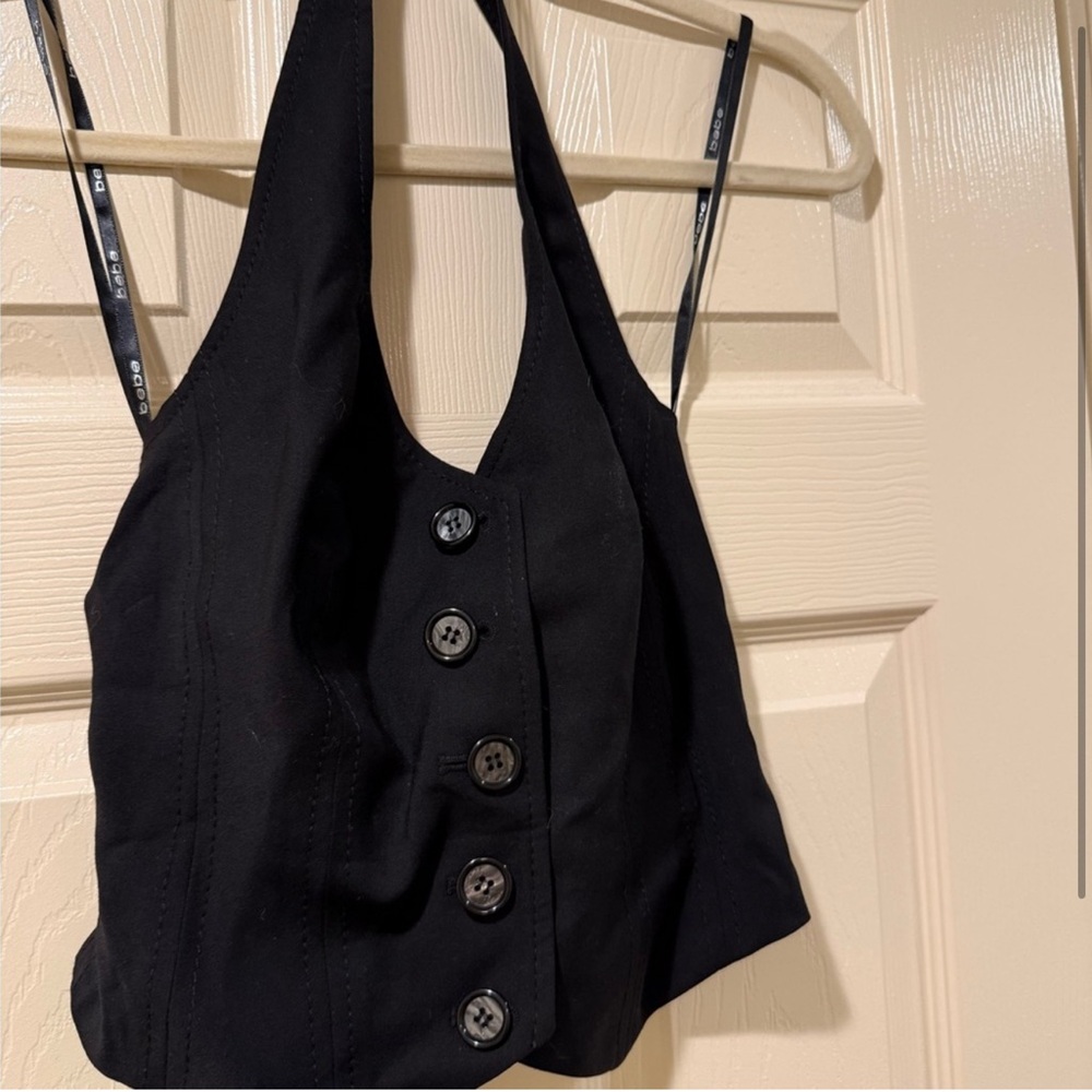 Bebe Black Halter Button-Front Backless Vest Top … - image 2